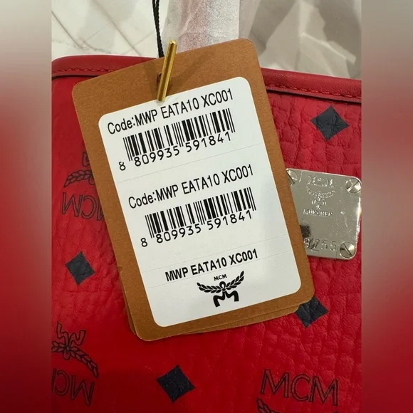 MCM Red Logo Tote with Black Monogram Accents - Picture 9 of 9